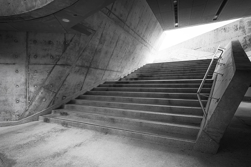 Stairway leading up and abstract geometric concrete architecture
