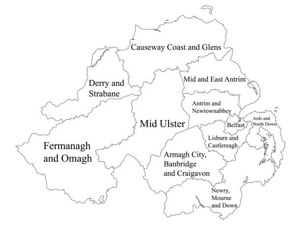 Map of Northern Ireland Districts White Labeled Map of Districts of Northern Ireland, United Kingdom north downs stock illustrations