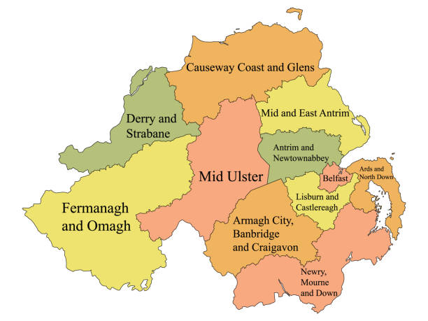 Map of Northern Ireland Districts Labeled Color Map of Districts of Northern Ireland, United Kingdom north downs stock illustrations