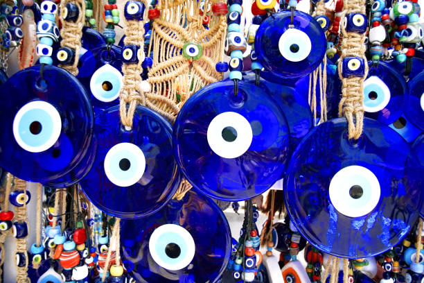 Evil eye amulet on white background protect from bad things using by turkish culture