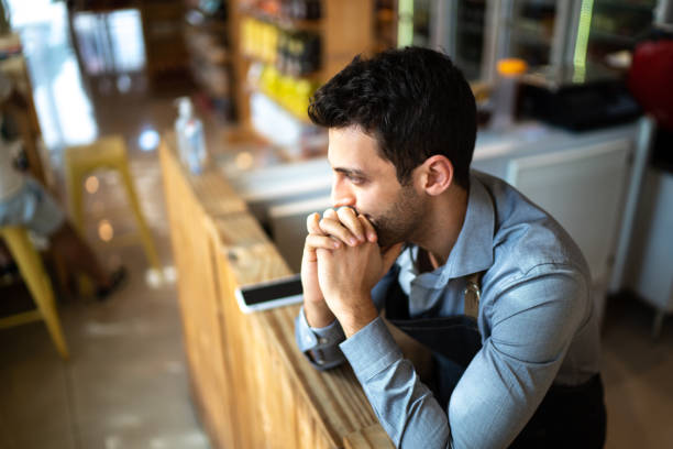 Worried owner at his small business