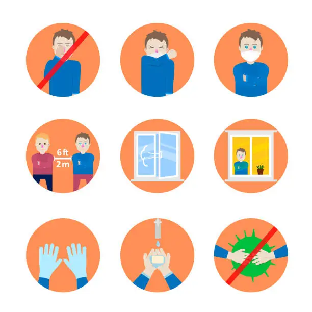 Vector illustration of Safety Precautions and Prevention of Colds, Vector illustrations in Flat Design Style