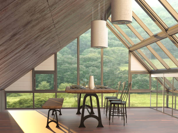 istock 3d rendering of vintage loft interior with dining area 1216779961