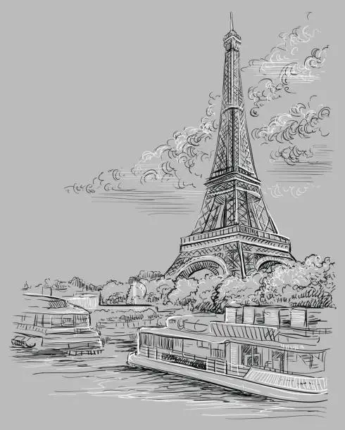 Vector illustration of Grey vector hand drawing Paris 3