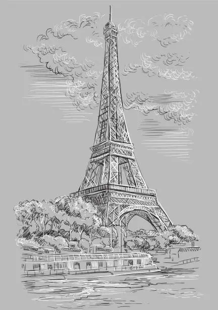 Vector illustration of Grey vector hand drawing Paris 1