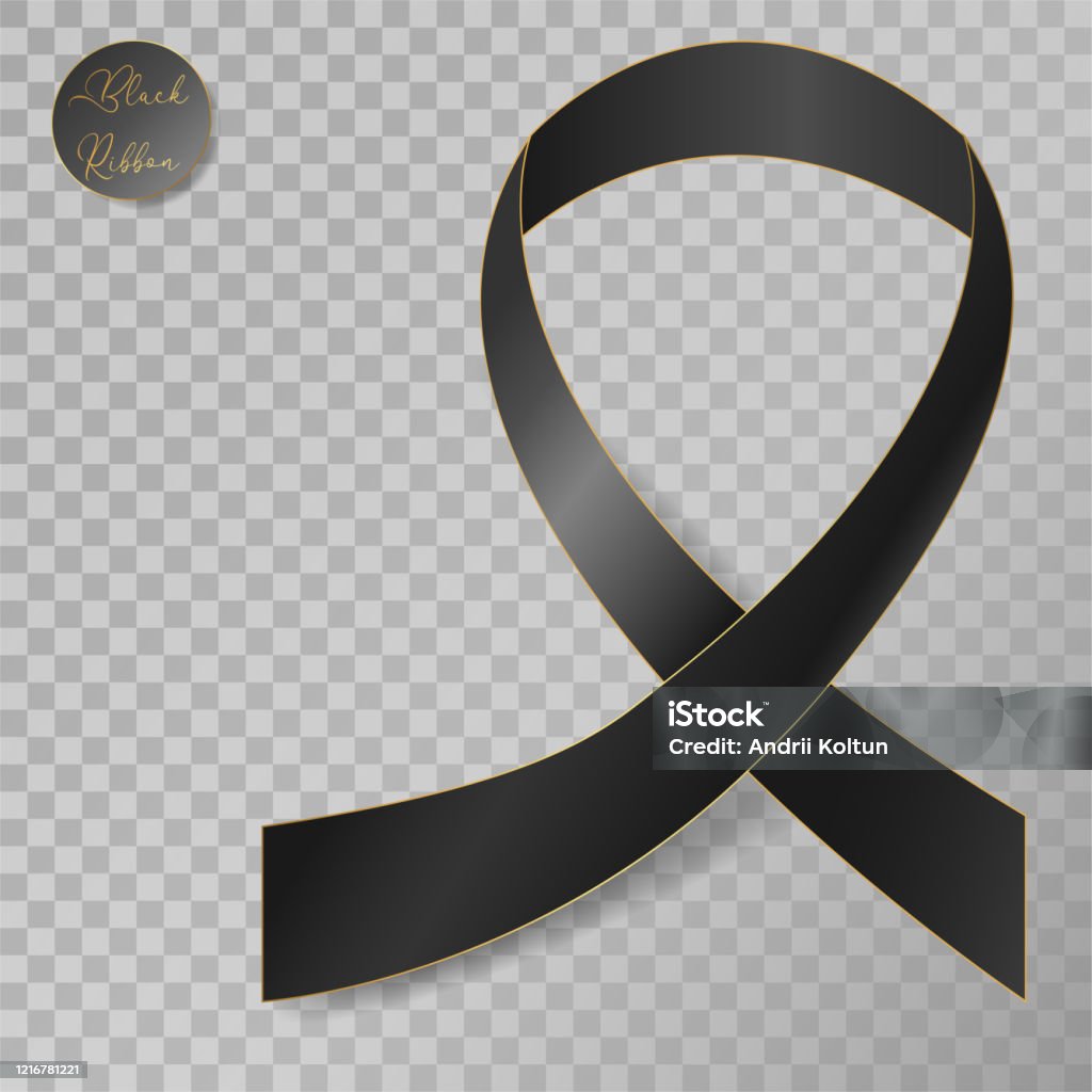 Realistic 3d Black Silk Ribbon With Golden Border On Transparent Background  Black Mourning Satin Ribbon Mock Up Vector Illustration Stock Illustration  - Download Image Now - iStock