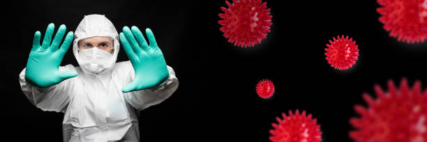 istock Stop the infection. Doctor man showing gesture stop. 1216783148