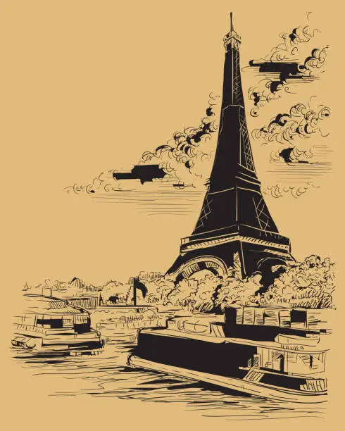 Vector illustration of Beige vector hand drawing Paris 3
