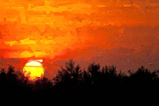 istock Impressionistic Style Artwork of the Sun Setting in a Smoky Western Sky 1216785602