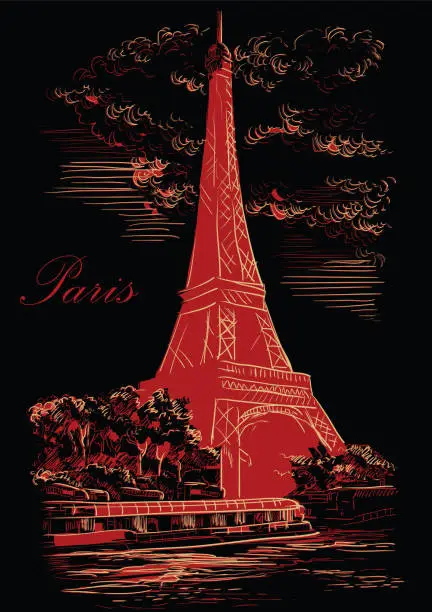 Vector illustration of Black and red vector hand drawing Paris 1