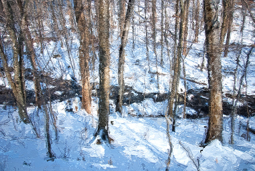 Impressionistic Style Artwork of a Winter Creek