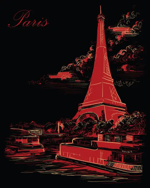 Vector illustration of Black and red vector hand drawing Paris 3