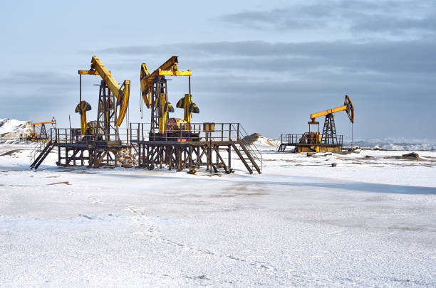 istock Oil pump cold winter and snow 1216786936