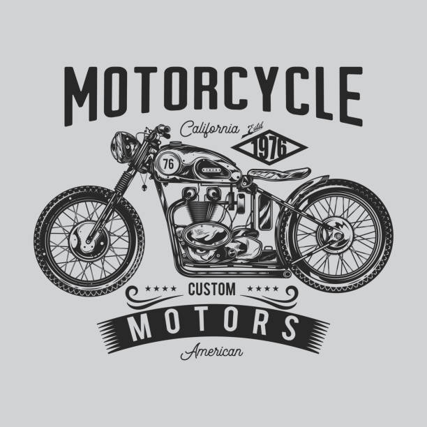 Original vector illustration in retro style. Original vector illustration in retro style. American motorcycle custom made. T-shirt design motorcycle drawings stock illustrations