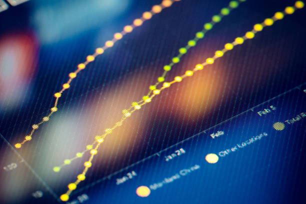 istock Charts and statistics on digital LCD display close-up 1216793640