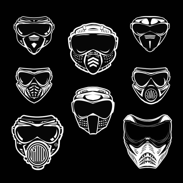 Set of respirator icons Respirator signs on black background paintballing stock illustrations