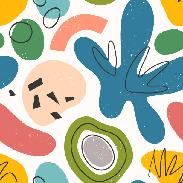 ilustrações de stock, clip art, desenhos animados e ícones de seamless pattern with colorful hand drawn organic shapes,lines,doodles and elements - orgânico ilustrações