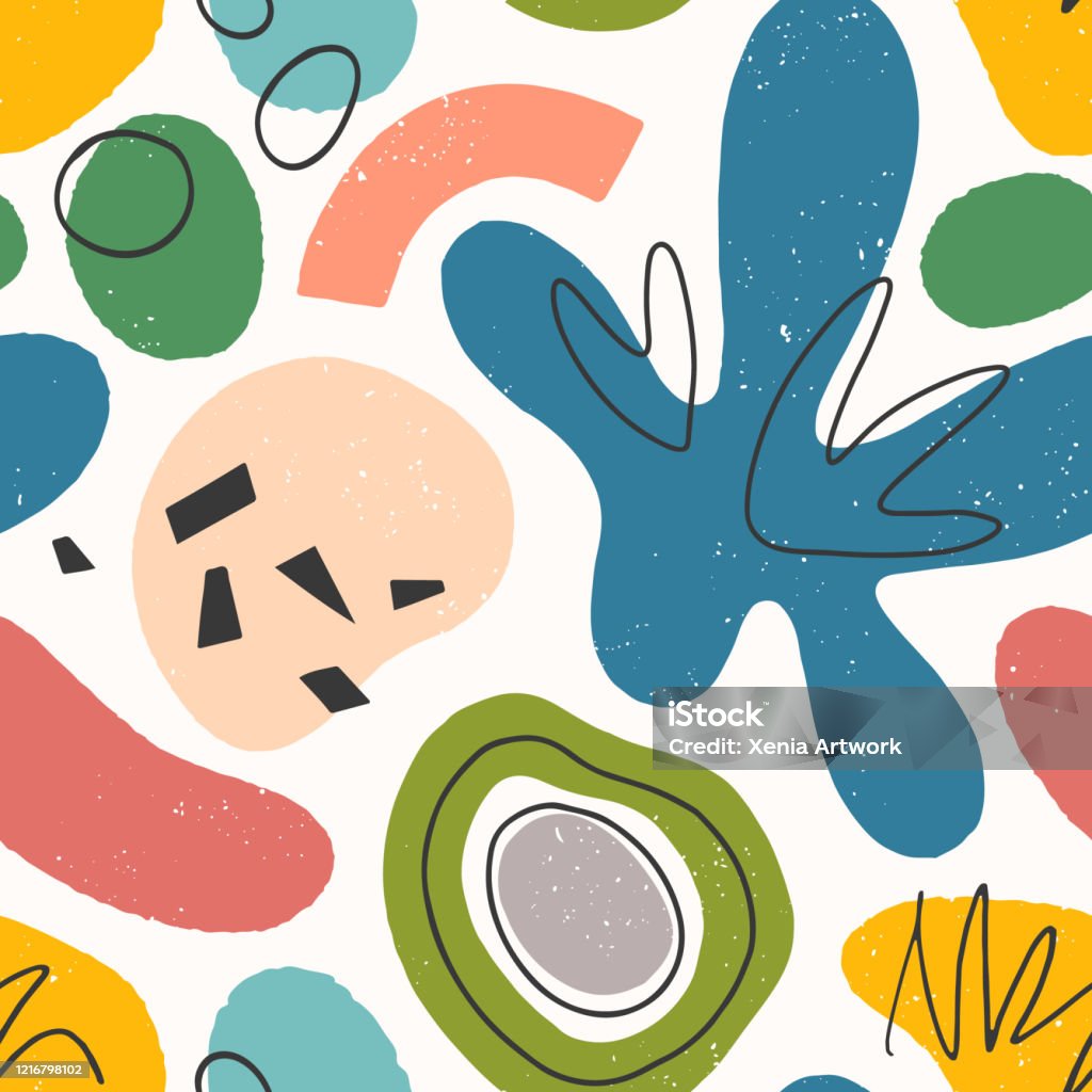 Seamless pattern with colorful hand drawn organic shapes,lines,doodles and elements Seamless pattern with colorful hand drawn organic shapes,lines,doodles and elements.Natural forms.Vector trendy design perfect for prints,flyers,banners,fabric ,invitations,branding,covers and more. Child stock vector