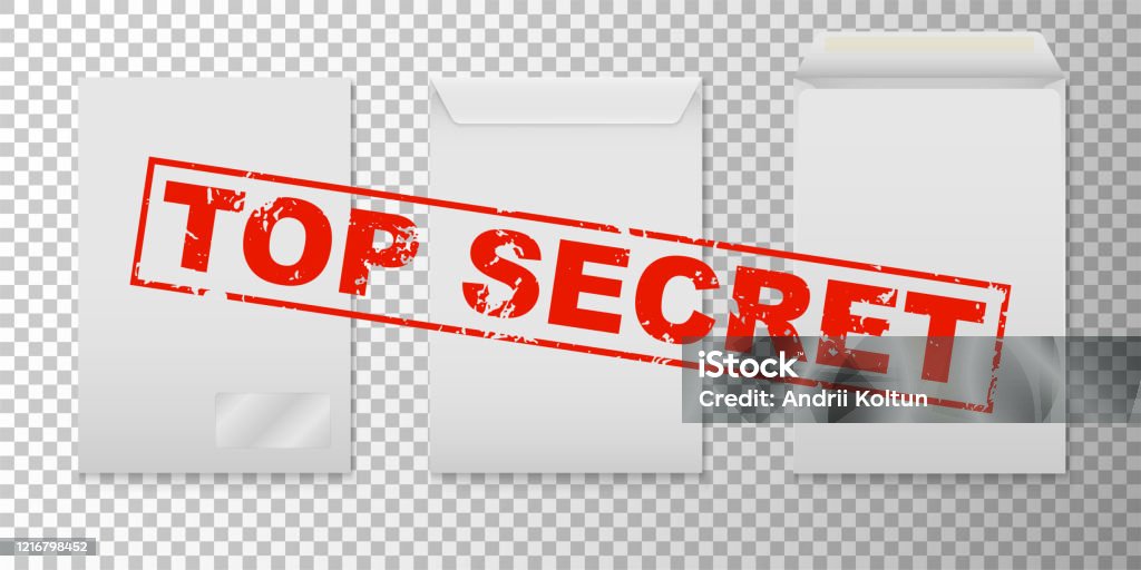 Secret Layer Envelop Vector Mockup Set Of White A4 Paper Envelope With Red Top Secret Stamp ...