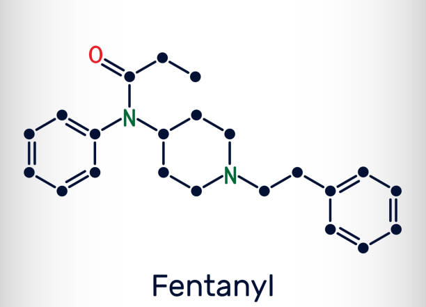 ilustraciones, imágenes clip art, dibujos animados e iconos de stock de fentanilo, fentanilo, molécula c22h28n2o. es analgésico opioide. fórmula química estructural - fentanyl