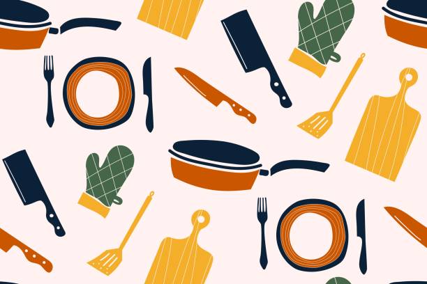 ilustrações de stock, clip art, desenhos animados e ícones de colorful pattern sets of icon for cooking and dinning - cozinha ilustrações