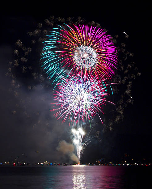 istock colorful fireworks over the lake 121680517