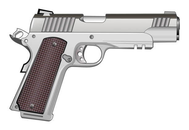 ilustraciones, imágenes clip art, dibujos animados e iconos de stock de pistola 1911 aislada en vector blanco - arma de mano