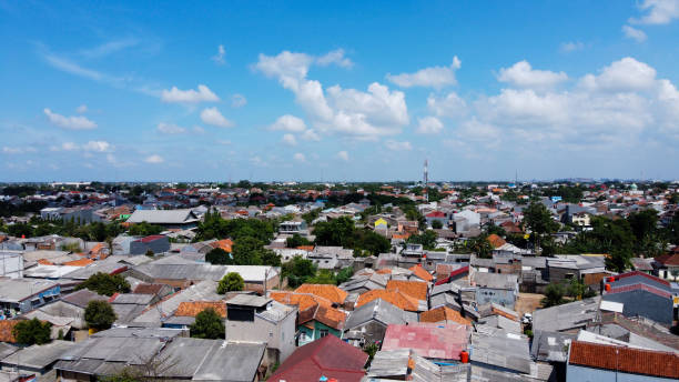 istock Aerial shot view with a drone at house 1216811684