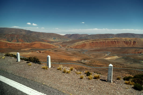 estrada sinuosa vista de cima em um vale perto de purmamarca, jujuy, argentina - 13589 - fotografias e filmes do acervo