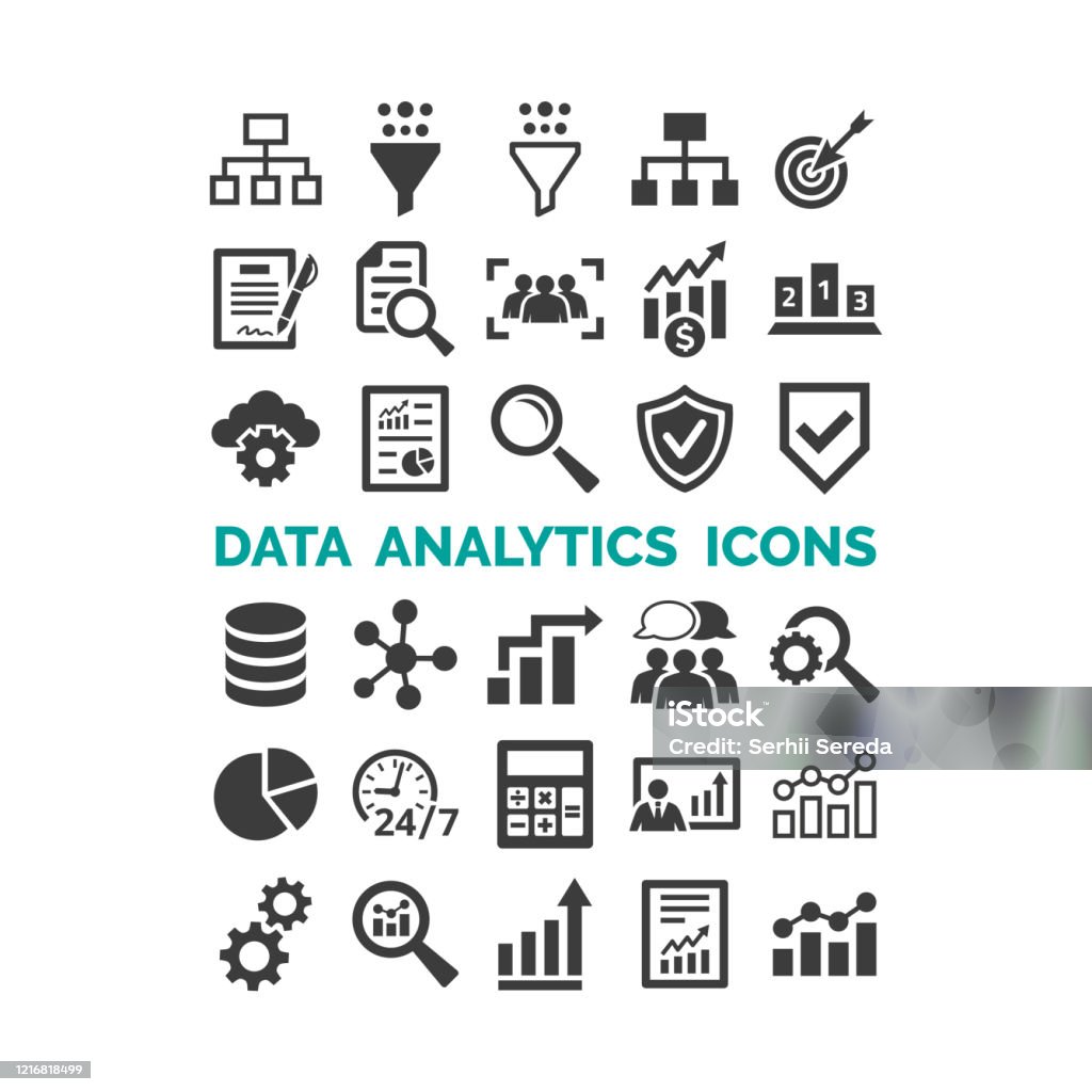 Data Analytics Icons Set On White Background Stock Illustration