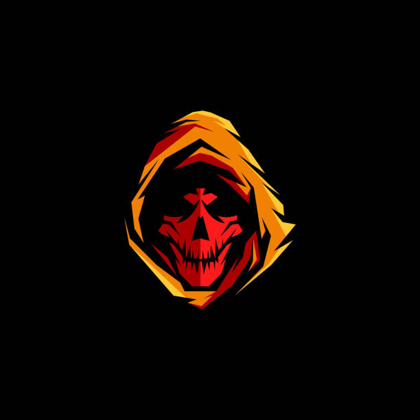 ilustraciones, imágenes clip art, dibujos animados e iconos de stock de grim reaper skull gaming mascot - skull gothic style evil dark