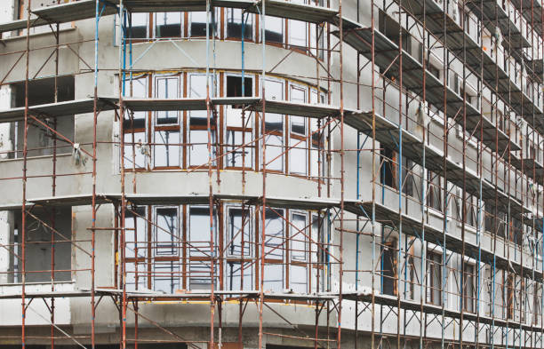 External wall insulation. Renovation of a new building. Pomorie, Bulgaria - April 04, 2020: External wall insulation. Renovation of a new building. pomorie stock pictures, royalty-free photos & images