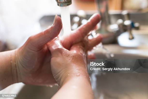 Wash Your Hands Often With Coronavirus Stock Photo - Download Image Now - Bacterium, Bathroom, COVID-19