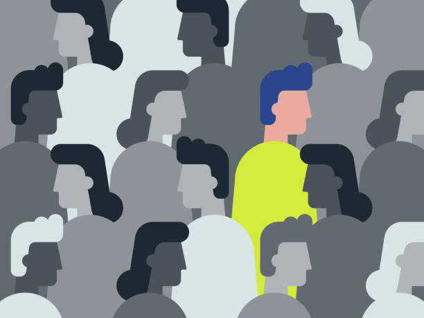 istock Illustration of unique man in crowd of people 1216827313