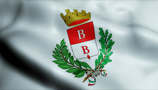 3D Illustration of a waving flag of Busto Arsizio (Italy country)