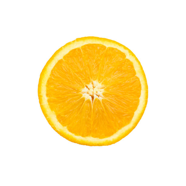 istock Fresh and juicy sliced orange isolated on white background 1216829030