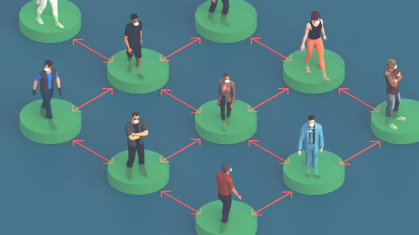 3d Rendering. Social Distancing, People keep distance in public society people to protect virus.coronavirus outbreak spreading concept ,wearing protective mask for prevent virus Covid-19. Health care concept. renderizado 3d. social distancing, las personas mantienen la distancia en la gente de la sociedad pública para proteger virus.coronavirus brote de propagación concepto, usando máscara protectora para prevenir el virus covid-19. concepto de atención mé