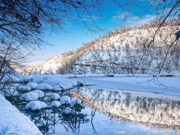 istock Plitvice lakes in winter time 1216830769