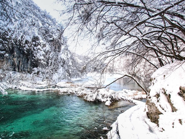istock Plitvice lakes in winter time 1216830795