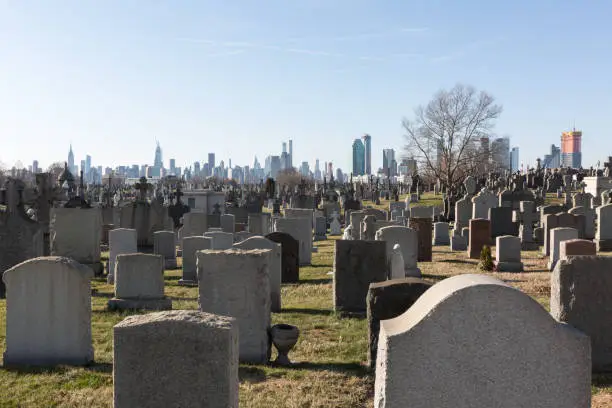 Photo of Cemetery in Brooklyn and NYC Skyline