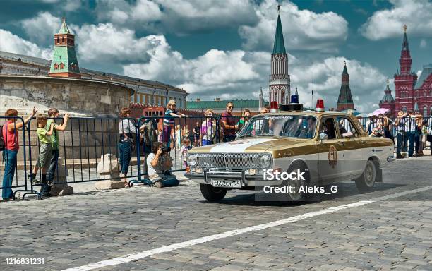 Volga Gaz24 A Police Special Vehicle Gorkyclassic Vintage Car Race Through The City Streets Stock Photo - Download Image Now