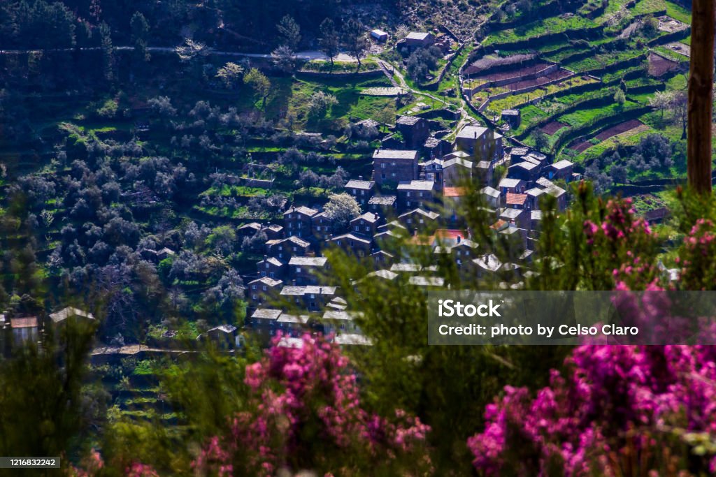 schist village of Piódão, Portugal cascading schist village on the mountain Blue Stock Photo
