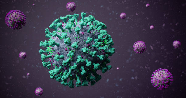 istock Blue COVID-19 Corona Influenza Virus Molecule with Purple / Magenta Contrast Molecules Floating in Particles - nCOV Coronavirus Pandemic Outbreak Cover Photo 3D Rendering 1216833774