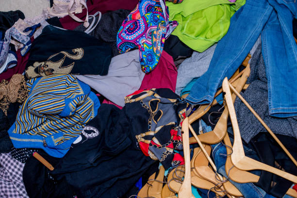 istock pile of used clothes. Second hand for recycling 1216838097