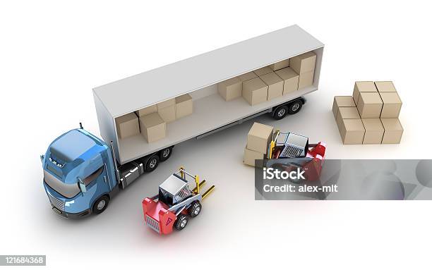 Forklift Is Loading The Truck Stock Photo - Download Image Now - Box - Container, Business, Cardboard Box