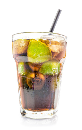 Cuba libre cocktail isolated on white background