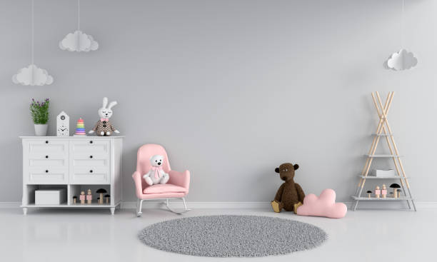 istock Sofa in gray child room interior, 3D rendering 1216845464