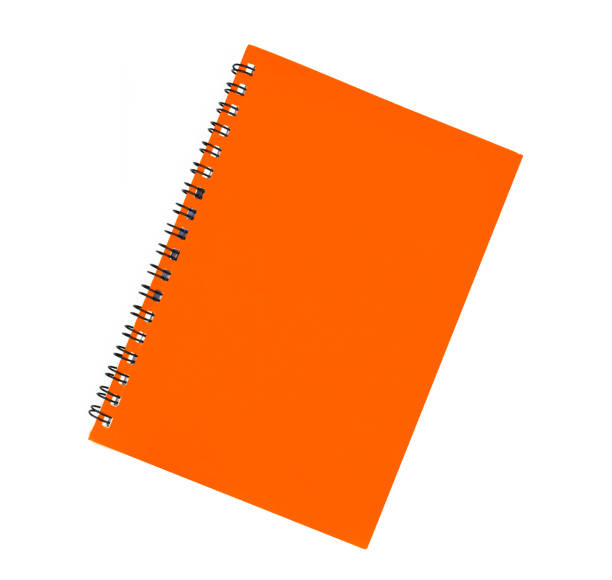 pomarańczowy kolor pokryty pojedynczą notatką papierowy pamiętnik izolowany na pustym białym tle - spiral notebook zdjęcia i obrazy z banku zdjęć