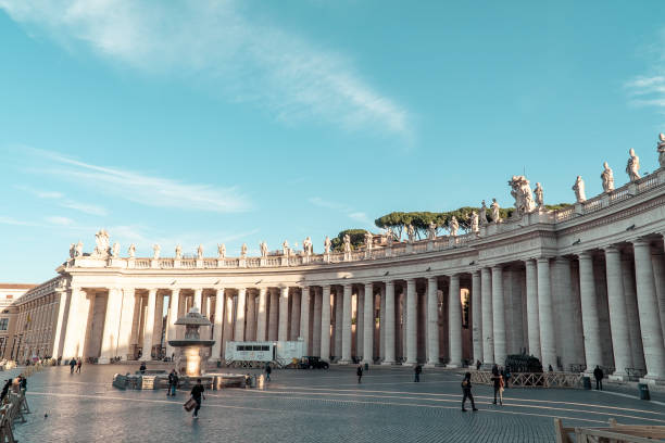Roma-Italy, February 28, 2020; Saint Peter's Basilica and square in Vatican City. Horizontal composition. Empty Vatican square due to coronavirus. People travel without worrying about coronavirus.