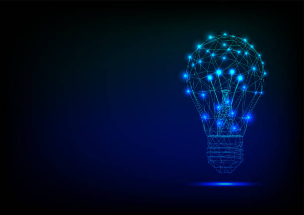 istock Abstract lamp bulb consisting of points, lines, and shapes 1216853424